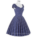 BP Lager V-Ausschnitt Baumwolle Navy blau Polka Dots 50er Jahre Vintage Retro Swing Kleid BP000067-6